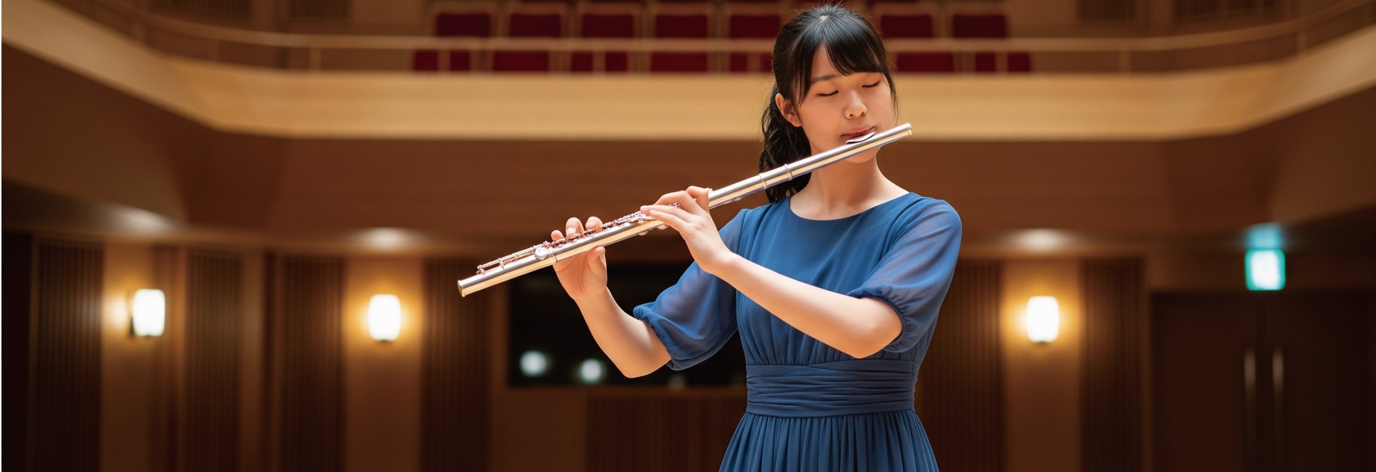 フルートを演奏するレッスン生徒